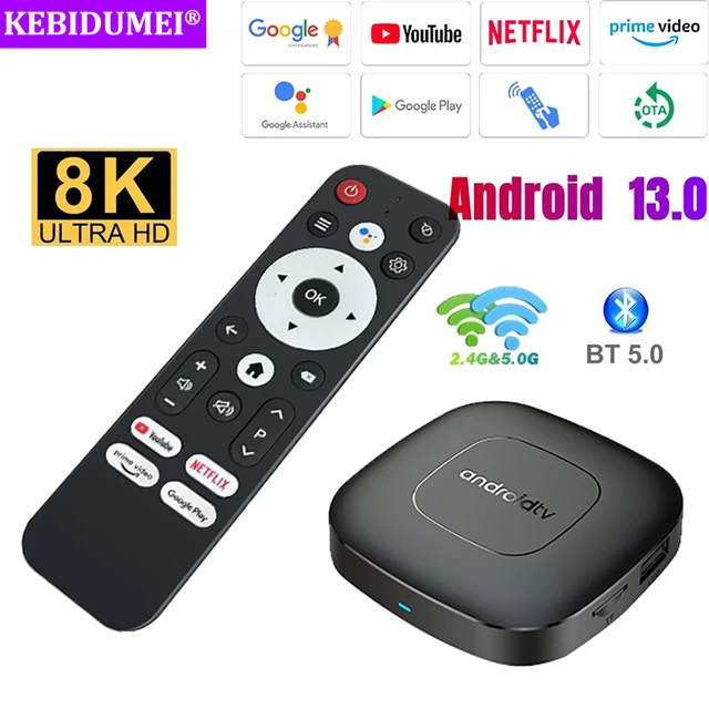 Smart Android TV Box, Décodeur, Façade Core, Google Assistant, Vidéo 8K, 2.4G, 5G, Touristes, WiFi, Bluetooth 5.0, Lecteur multimédia, Android 13 1
