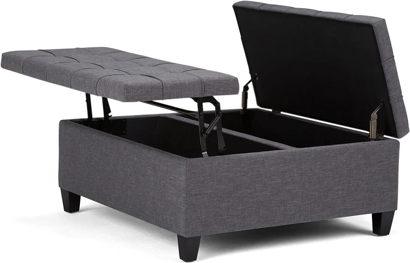 

SIMPLIHOME Harrison 36 inch Wide Square Coffee Table Lift Top Storage Ottoman in Upholstered Slate Grey