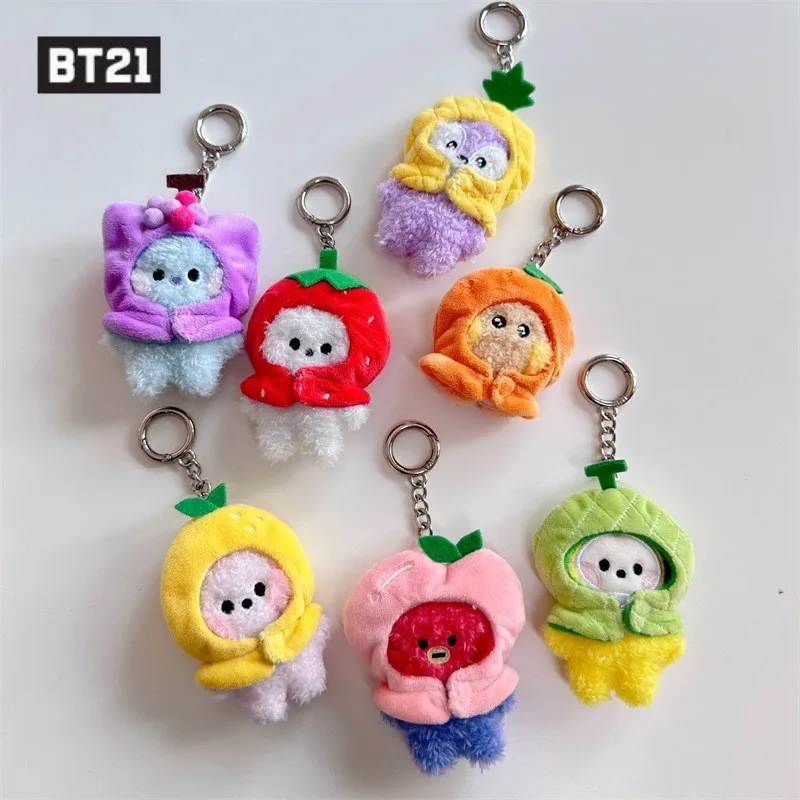 

9Cm Kawaii Bt21 Tata Chimmy Cooky Plush Keychain Pendant New Pp Cotton Fruit Headband Series Plush Pendant Keychain Bag Pendant