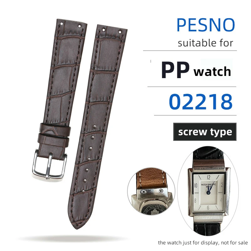 

PESNO Suitable for Patek Philippe 02218 Genuine Calf Skin Leather Watch Bands Black Dark Brown Lady Watch Accessories