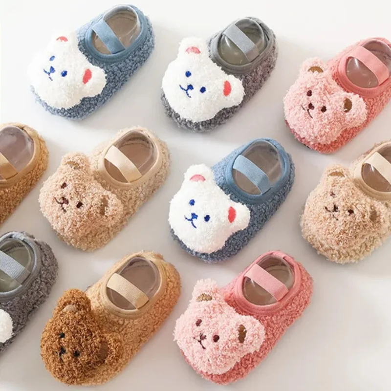 

Cartoon Bear Baby Shoes Winter Thick Warm Newborn Shoes Non-slip Soled Soft Plush Toddler Kids Boy Girls Infant First Walkers