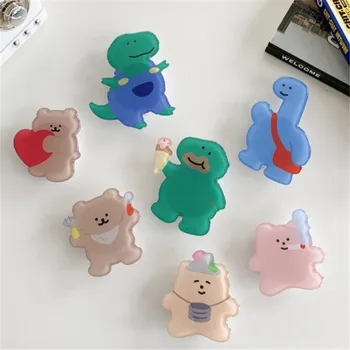만화 곰 공룡 확장 스탠드 그립 마운트 전화 소켓, 접이식 모바일 스마트폰 포켓 데스크탑 브래킷 전화 스탠드 홀더