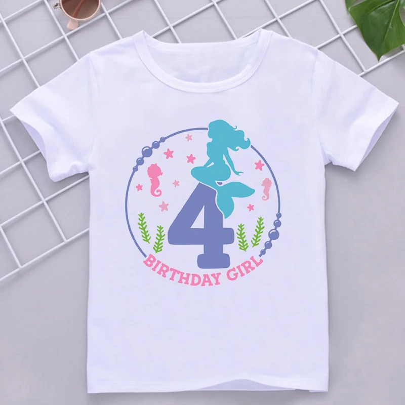

Kawaii Mermaid Seahorse Number Tshirt 4 5 6 7 8 9th Birthday T Shirt Kids Clothes Girl T-Shirt Short Sleeve T-Shirts Tees Top
