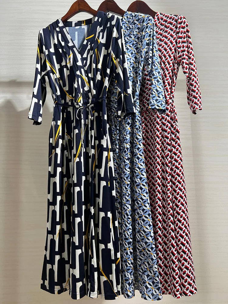 High-end 100% Real Silk Dress Women Long V-neck Mid-Sleeve Printed Wrap Dress Female 2023 New Blue High Waist A-line Skirt
High-end 100% Real Silk Dress Women Long V-neck Mid-Sleeve Printed Wrap Dress Female 2023 New Blue High Waist A-line Skirt