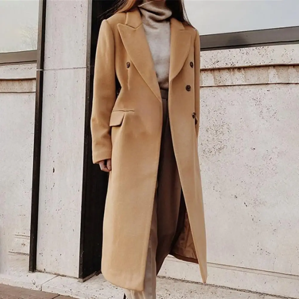 

Warm Mid Length Loose Wool Blend Coat Korean Women New Thick Overcoat Fall Winter Solid Double Breasted Parkas Jaqueta