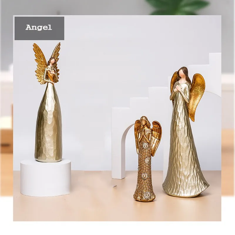 

Christmas Golden Textured Angels Statue Ornament Holding Hands Or Heart Resin Craft Home Decoration For Family As New Year Gift