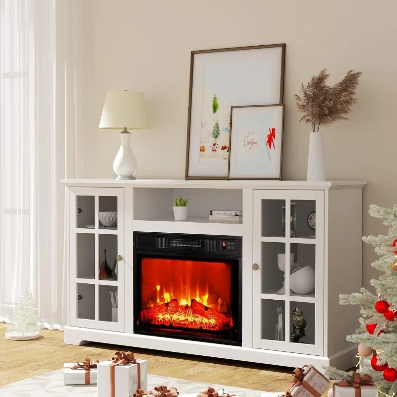 White Fireplace TV Stand, Entertainment Center for 65 inch TV, 58" Modern Farmhouse TV Stand with Glass Door, Tall TV Console
White Fireplace TV Stand, Entertainment Center for 65 inch TV, 58" Modern Farmhouse TV Stand with Glass Door, Tall TV Console