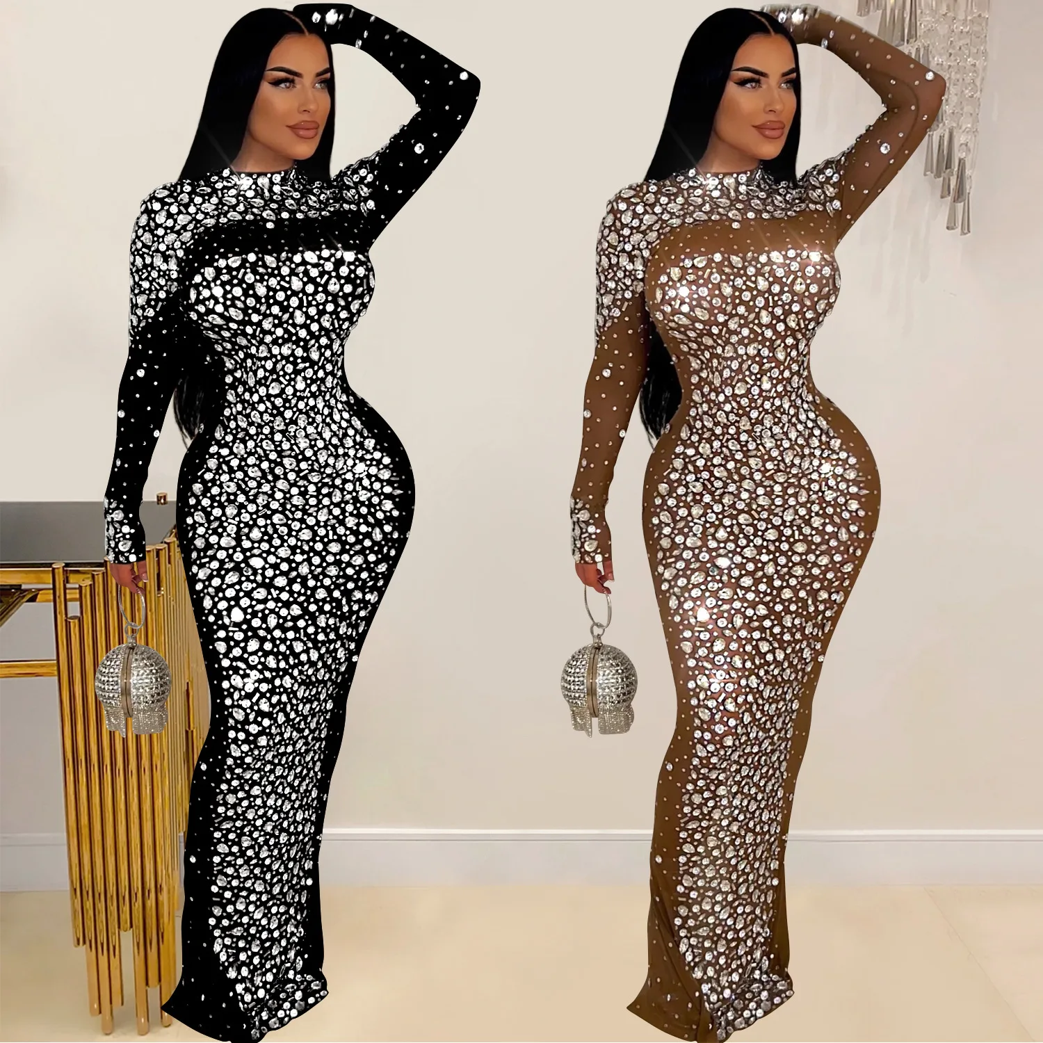 Women's Monochromatic Mesh Dress, Long Sleeve, Hot Diamond, Sexy, Amazon, European and American Fashion, Summer
Women's Monochromatic Mesh Dress, Long Sleeve, Hot Diamond, Sexy, Amazon, European and American Fashion, Summer