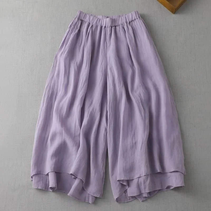 

Solid Pants for Women Loose Baggy Pants Vintage Summer Thin Korean Style Elastic Waist Cropped Trousers Flowing Wide Leg Pants