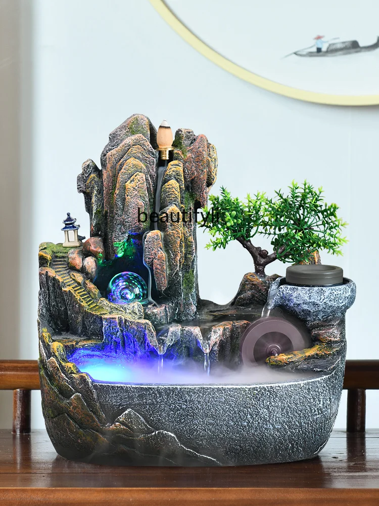 

zq Decoration Circulating Water Landscape Living Room Fengshui Wheel Office Backflow Incense Fish Tank Gift