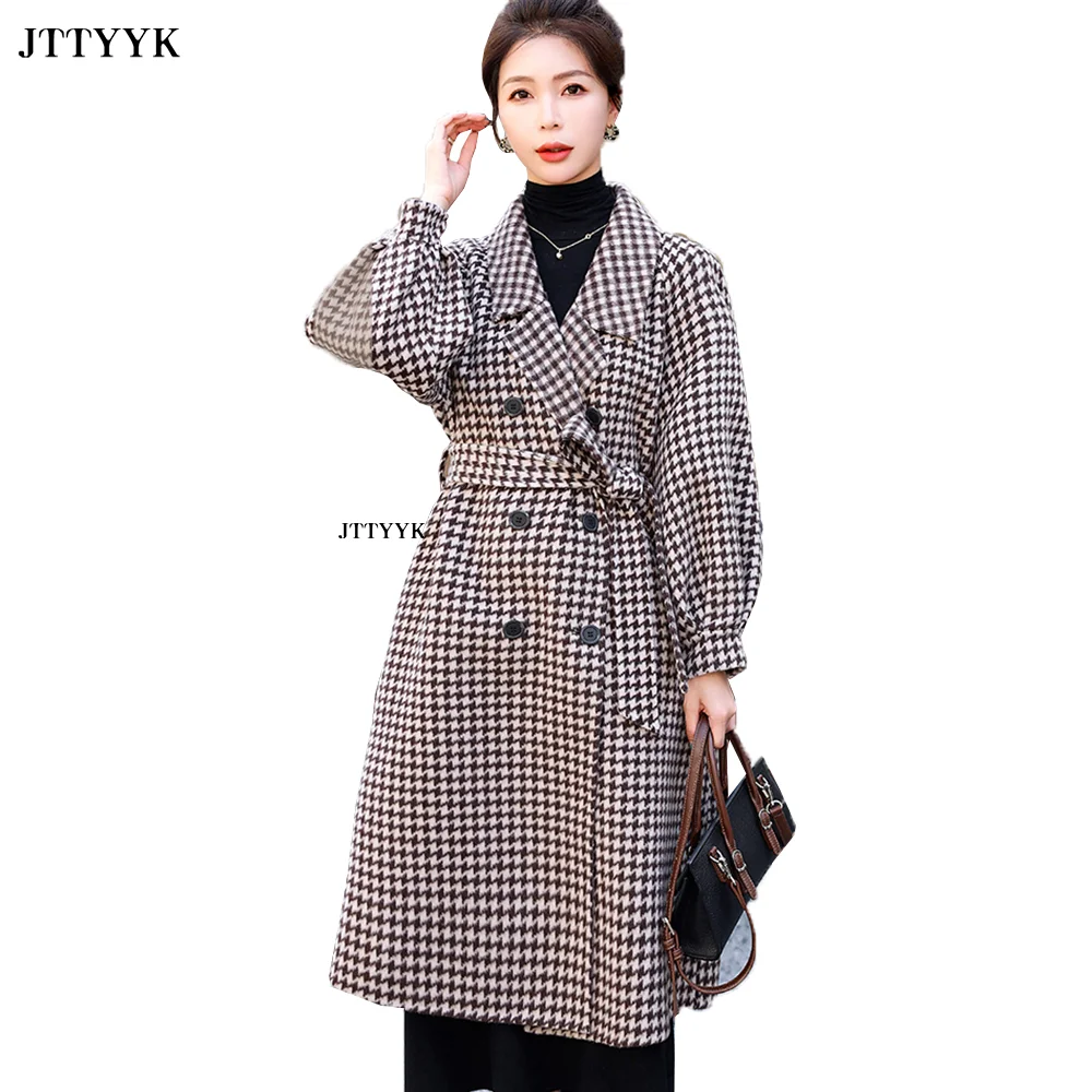 Double Breasted Women's Wool Coat Autumn Winter Woolen Coat New Korean Plaid Jacket Woman Long Overcoat Women Mature Office 2022 
Double Breasted Women's Wool Coat Autumn Winter Woolen Coat New Korean Plaid Jacket Woman Long Overcoat Women Mature Office 2022