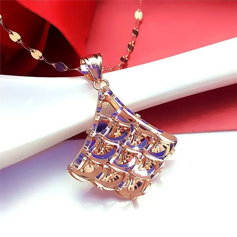 

585 Purple Gold Plated 14K Rose Gold Shiny Rhombus Pendant neckalce for woman Exquisite Classic Elegant Wedding Party Jewelry
