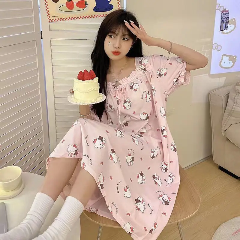 Sanrio Hello Kitty Princess Style Sweet Cartoon Cute Printing Short Sleeves Medium Length Nightgown Female Summer Loose Leisure
Sanrio Hello Kitty Princess Style Sweet Cartoon Cute Printing Short Sleeves Medium Length Nightgown Female Summer Loose Leisure