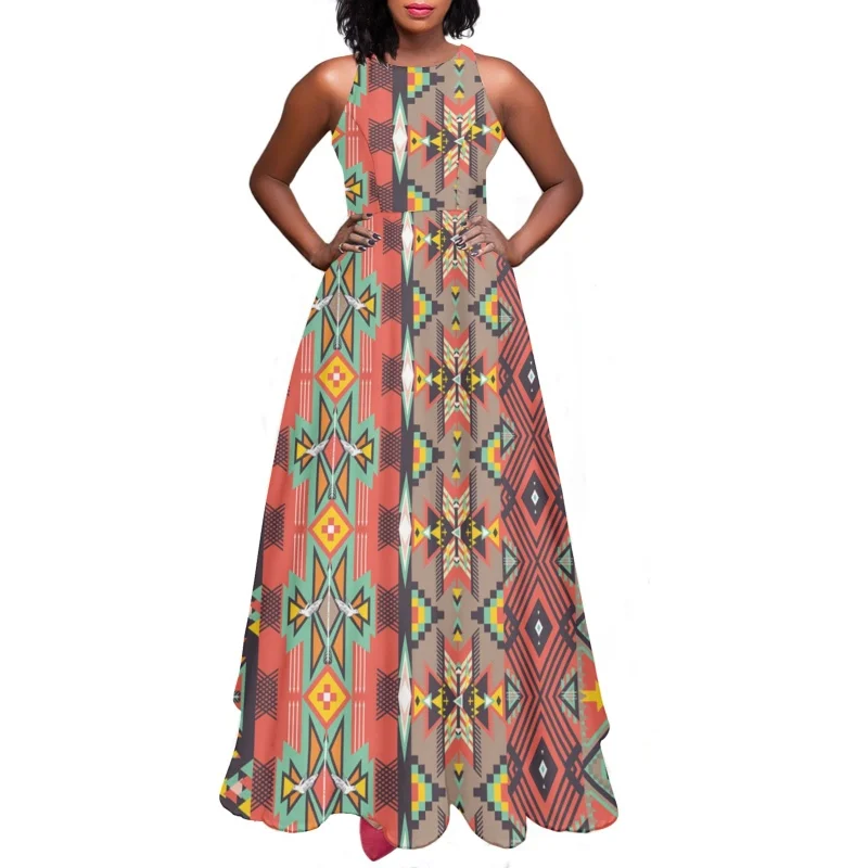 

Summer Sleeveless Long Prom Sundress African Design Women's Elegant Vestido Largos One Piece Lady Flare Camis Dresses Clothing