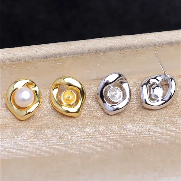 

925 Sterling Silver Earrings Base Findings Mountings Jewelry Mounts Fittings Women's Accessories for 4-5mm Pearls