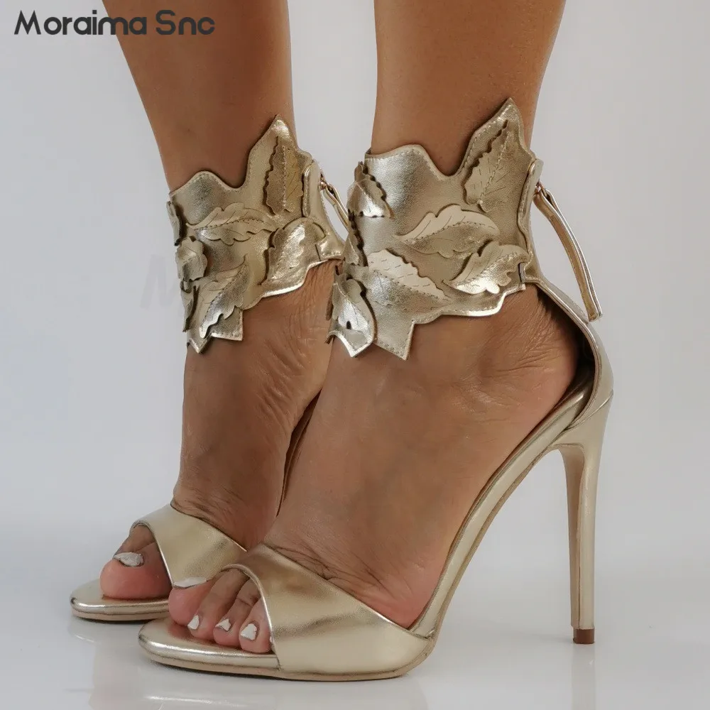 Golden Leaf Back Zipper Sandals Back Zipper Round Head Stiletto Open Toe Large Size Women's Shoes Fashionable Banquet Sandals
Golden Leaf Back Zipper Sandals Back Zipper Round Head Stiletto Open Toe Large Size Women's Shoes Fashionable Banquet Sandals