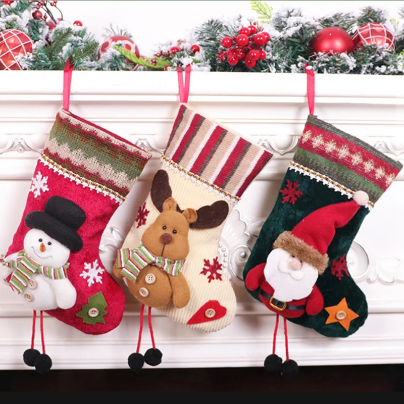 

2023 New Year Christmas Stocking Sack Xmas Gift Candy Bag Noel Christmas Decorations For Home Navidad Sock Christmas Tree Decor