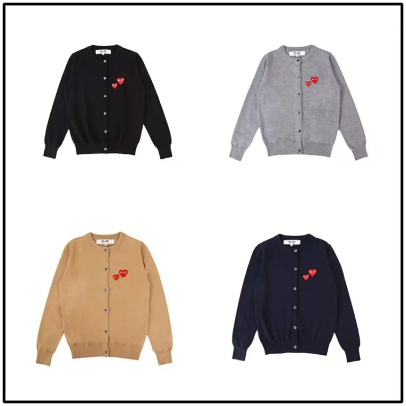

HEYPLAY Japanese trendy brand peach heart sweater men's and women's autumn and winter 19 double red heart cardigan knitwear coup