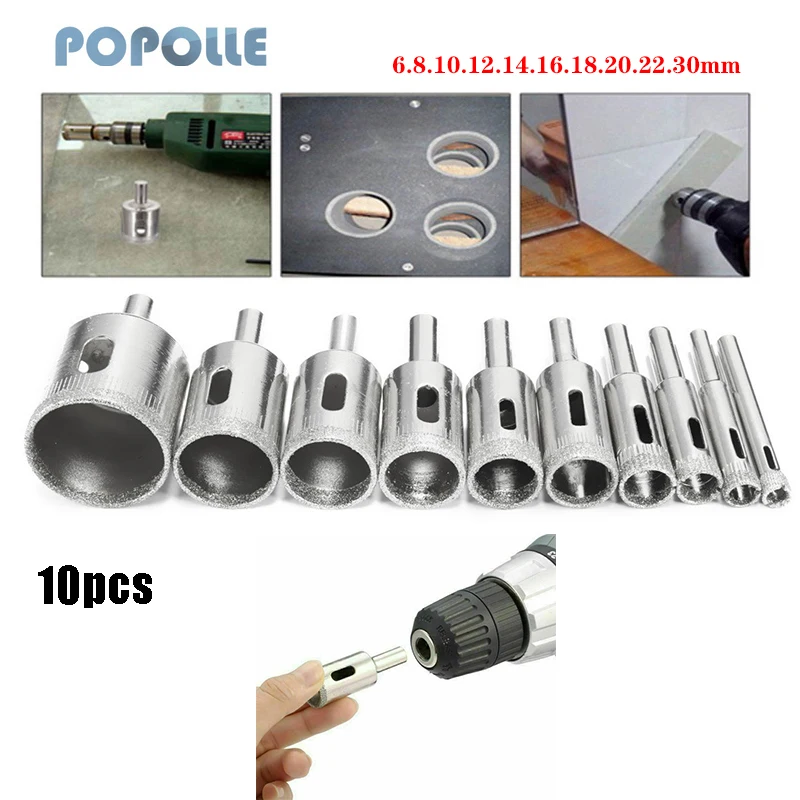 10 Piece Set 6-30mm for Power Tools Tile Marble Glass Drill Bits Diamond Coated Hss Bits Sets Hole Saw Bits
10 Piece Set 6-30mm for Power Tools Tile Marble Glass Drill Bits Diamond Coated Hss Bits Sets Hole Saw Bits