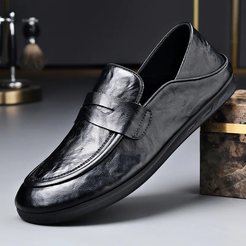 

Fashion British Style Retro Cowhide Man Loafer Shoes Spring Autumn Designer Soft Soled Slip-on Soft Leather Men's Dress Shoes