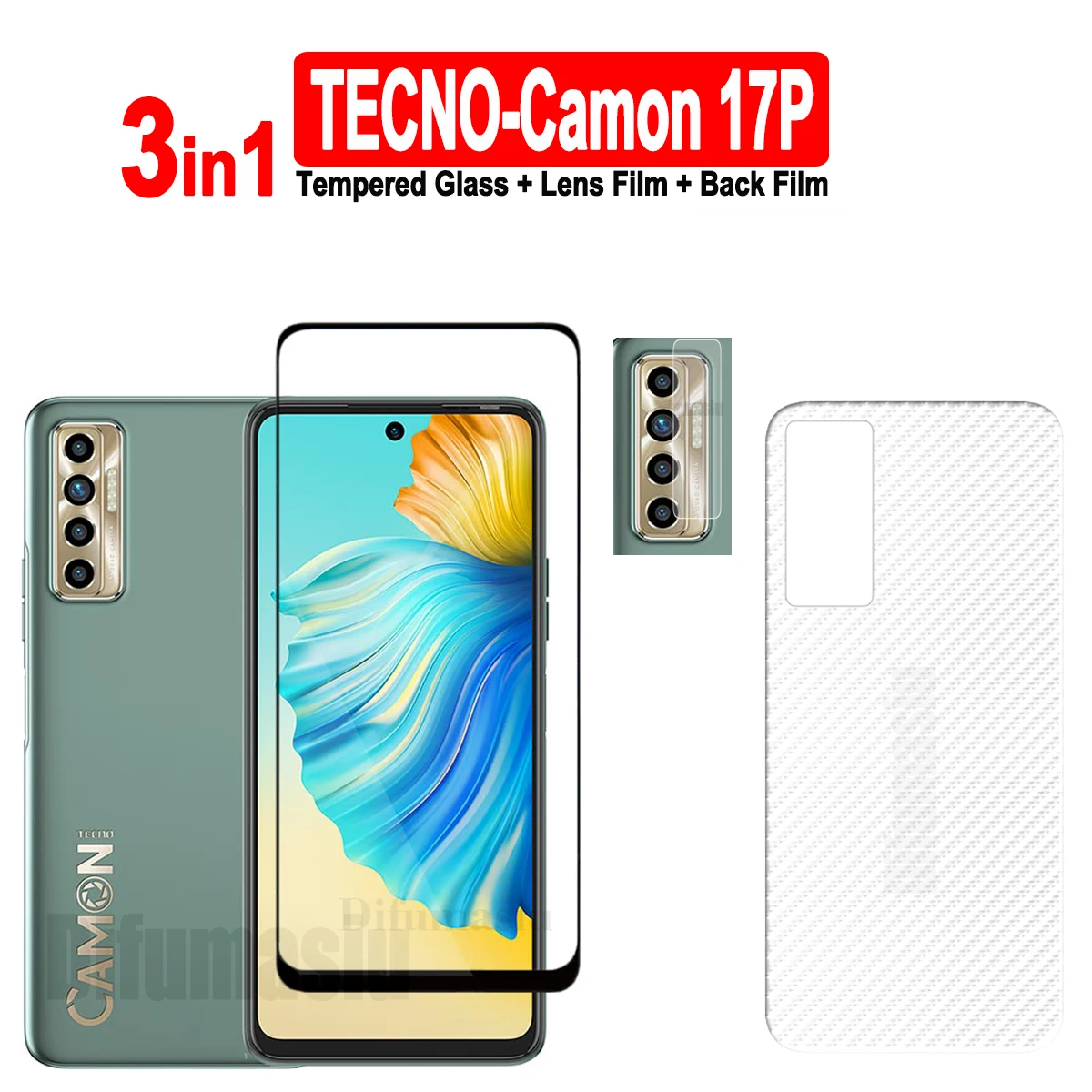 

For Tecno Camon 17P Tempered Glass Screen Protectors Soft Camera Lens Protector Full Cover Screen Glass 3in1 Back Film