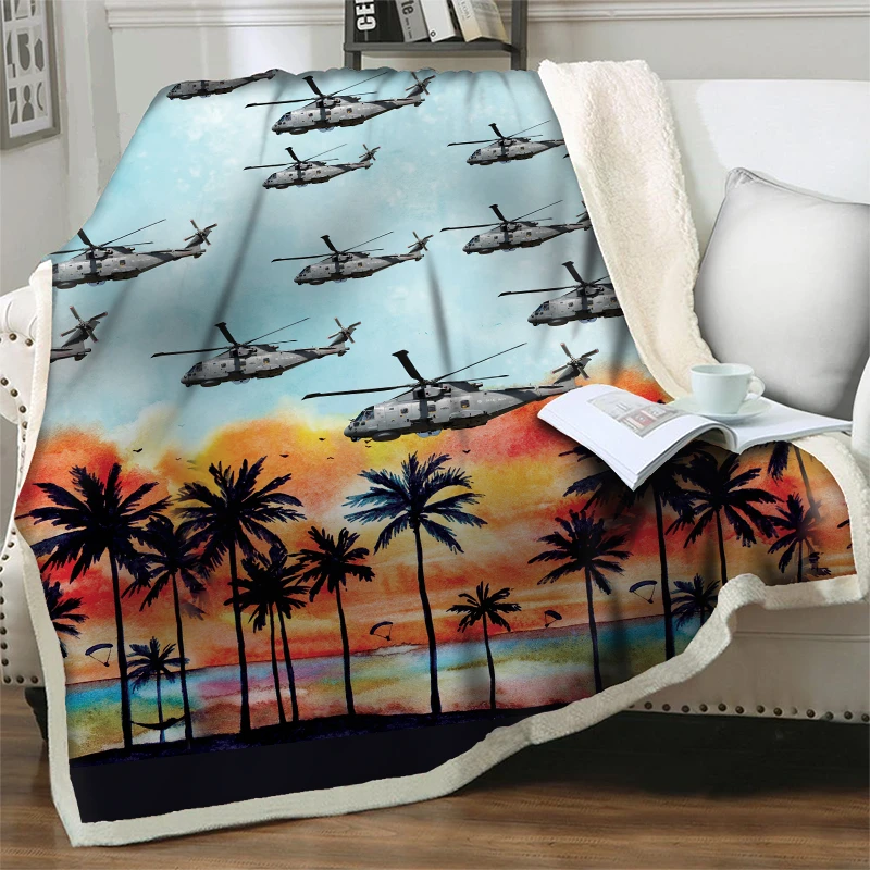 

3D Print Tropical Beach Plush Throw Blankets Sherpa Fleece Bedspread Soft Warm Flannel Beddings Travel Picnic Office Nap Blanket