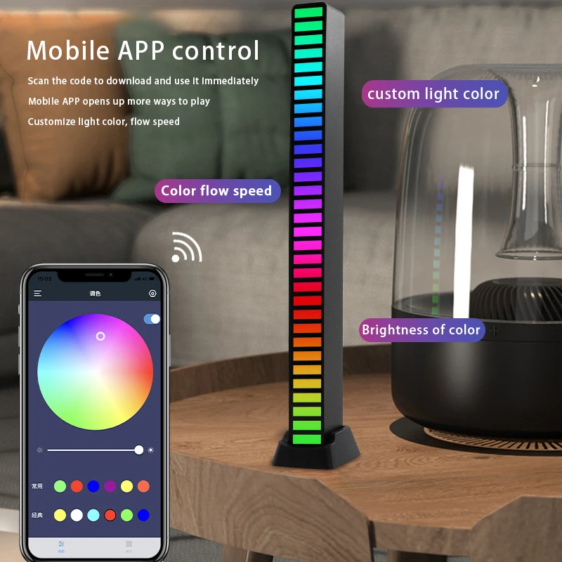 

Sound Lights Pickup LED Light USB RGB Night Lamp Voice Activated Music Rhythm Ambient Light App Control For Bedroom Bar Party