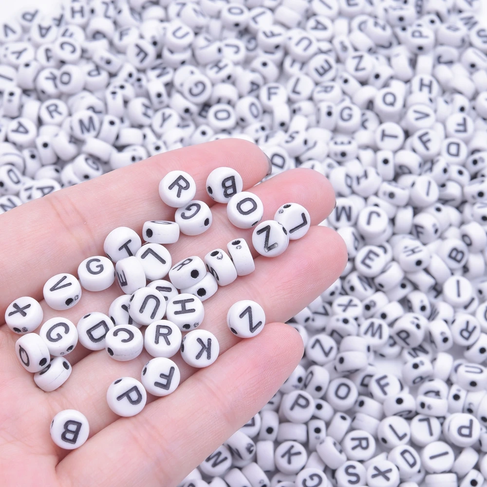 

50pcs/Lot 26 English Letter Beads Random Mixed White Round Alphabet Beads For Jewelry Making Wholesale DIY Bracelet Accessories