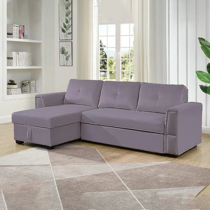 91" Wide Reversible Sofa Bed Sectional Sleeper With Chaise Recliner Velvet Storage L-Shape Twin Size For Living Room Couch
91" Wide Reversible Sofa Bed Sectional Sleeper With Chaise Recliner Velvet Storage L-Shape Twin Size For Living Room Couch