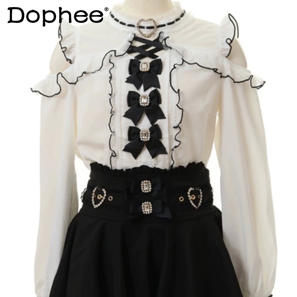 2023 Lolita Japanese Style Blouse Single-breasted Sweet and Cute Girl Mine off-Shoulder Bowknot Shirt Tops Mujer Blusas Clothes
2023 Lolita Japanese Style Blouse Single-breasted Sweet and Cute Girl Mine off-Shoulder Bowknot Shirt Tops Mujer Blusas Clothes