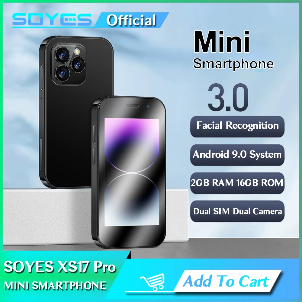 

SOYES XS17 Pro 3.0" Mini Smart Phone Android9.0 Face ID 2GB RAM 16GB ROM Dual SIM Standby GPS 1950mAh 3G Small Phone