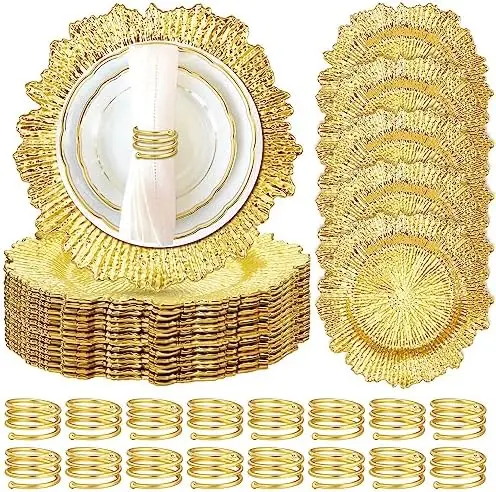 of 50 Charger Plates and Napkin Rings Plastic Reef Plate Chargers for Dinner Plates Metal Spring Napkin Holders for Cloth Napkin
of 50 Charger Plates and Napkin Rings Plastic Reef Plate Chargers for Dinner Plates Metal Spring Napkin Holders for Cloth Napkin
