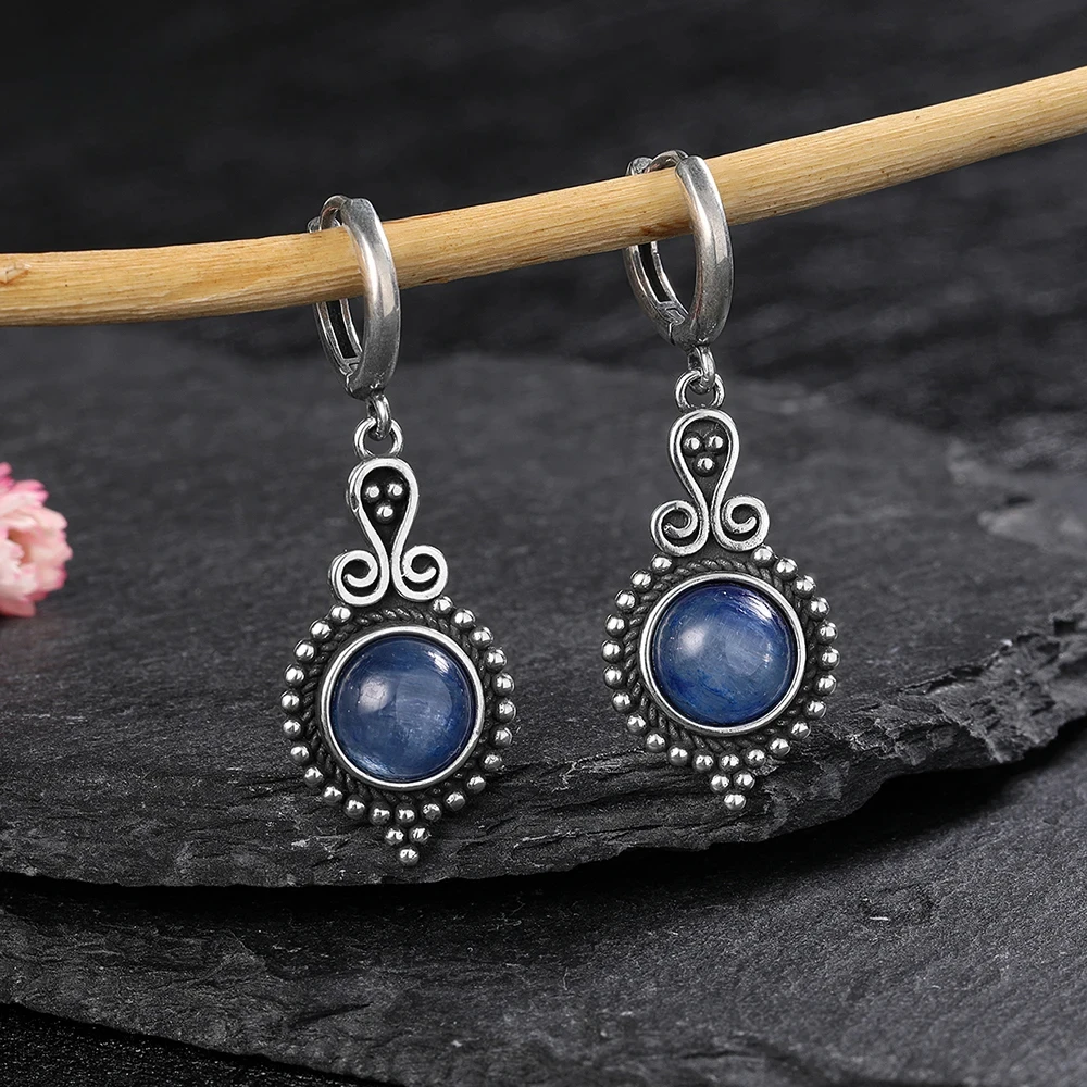 

New Elegant Natural Kyanite 925 Sterling Silver Drop Earrings for Women Vintage Jewelry Wedding Engagement Hoop Earrings Gifts