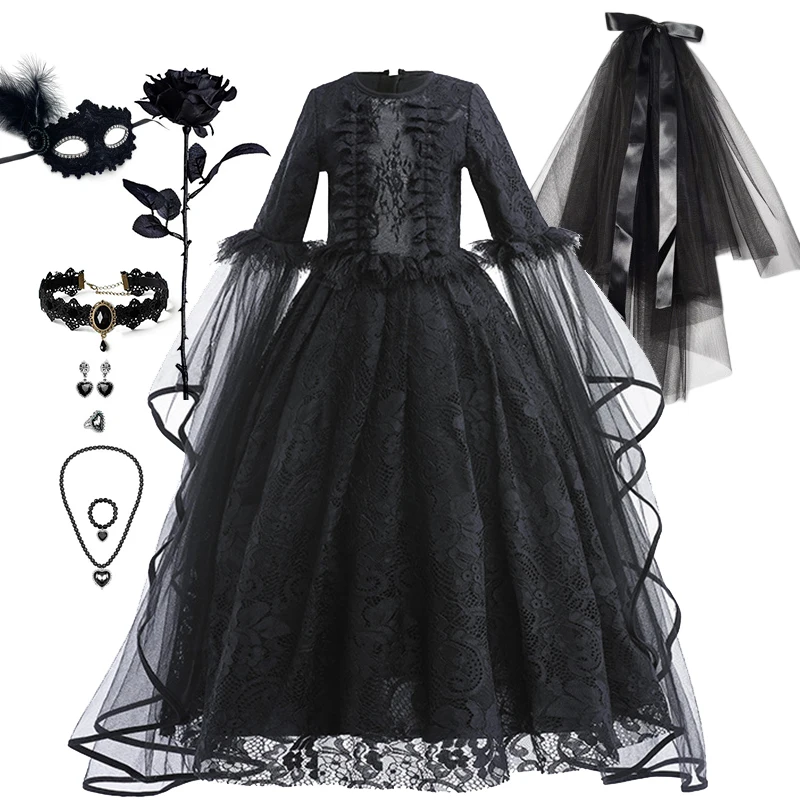 Halloween Ghost Bride Costume Kids Girl Dress Cosplay Black Lace Mesh Princess Dresses Carnival Children Dress Up Party Clothes
Halloween Ghost Bride Costume Kids Girl Dress Cosplay Black Lace Mesh Princess Dresses Carnival Children Dress Up Party Clothes