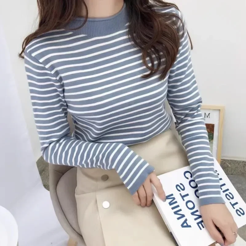 Women Striped Mock Neck Sweaters Slim Elastic Long Sleeve Casual Pullovers Knitted Warm Tops for Women 2023 Autumn Winter
Women Striped Mock Neck Sweaters Slim Elastic Long Sleeve Casual Pullovers Knitted Warm Tops for Women 2023 Autumn Winter