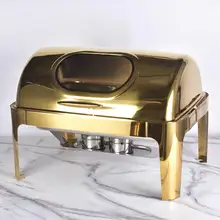 hotel Restaurant Buffet Server Catering Chaffing Luxury Gold Stainless Steel Chafer Chafing Dish Buffet Set Food Warmer 9L