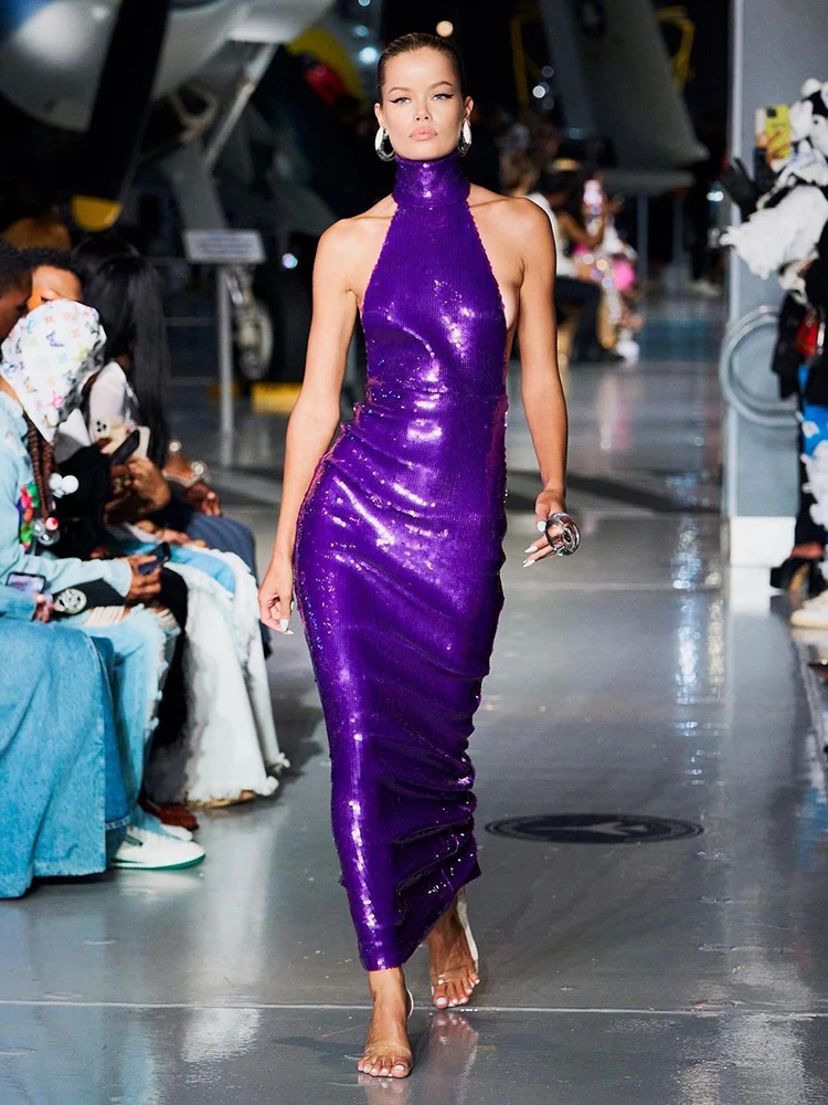 Purple Glitter Sequins Dress Women Sexy Backless Fashion Party Formal Occasion Long One-Piece Gowns
Purple Glitter Sequins Dress Women Sexy Backless Fashion Party Formal Occasion Long One-Piece Gowns