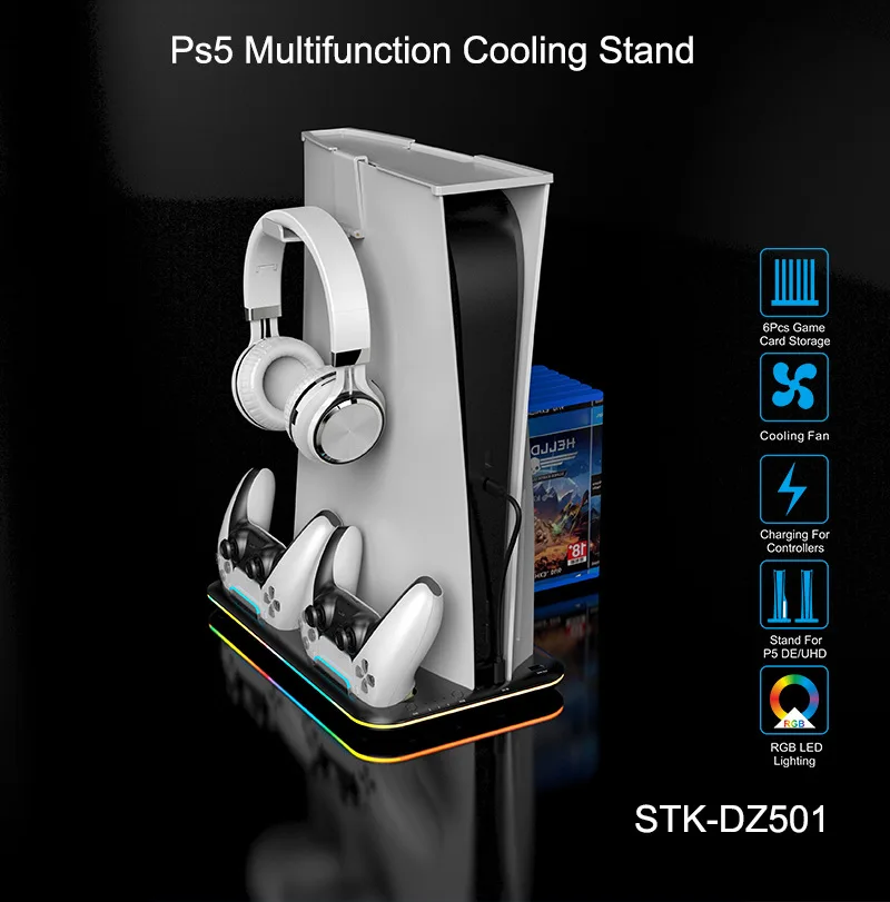 Охлаждающая подставка RGB с охлаждающим вентилятором, зарядная станция с двойным контроллером для Playstation5, обновленные аксессуары, охлаждающая станция для PS5
Охлаждающая подставка RGB с охлаждающим вентилятором, зарядная станция с двойным контроллером для Playstation5, обновленные аксессуары, охлаждающая станция для PS5