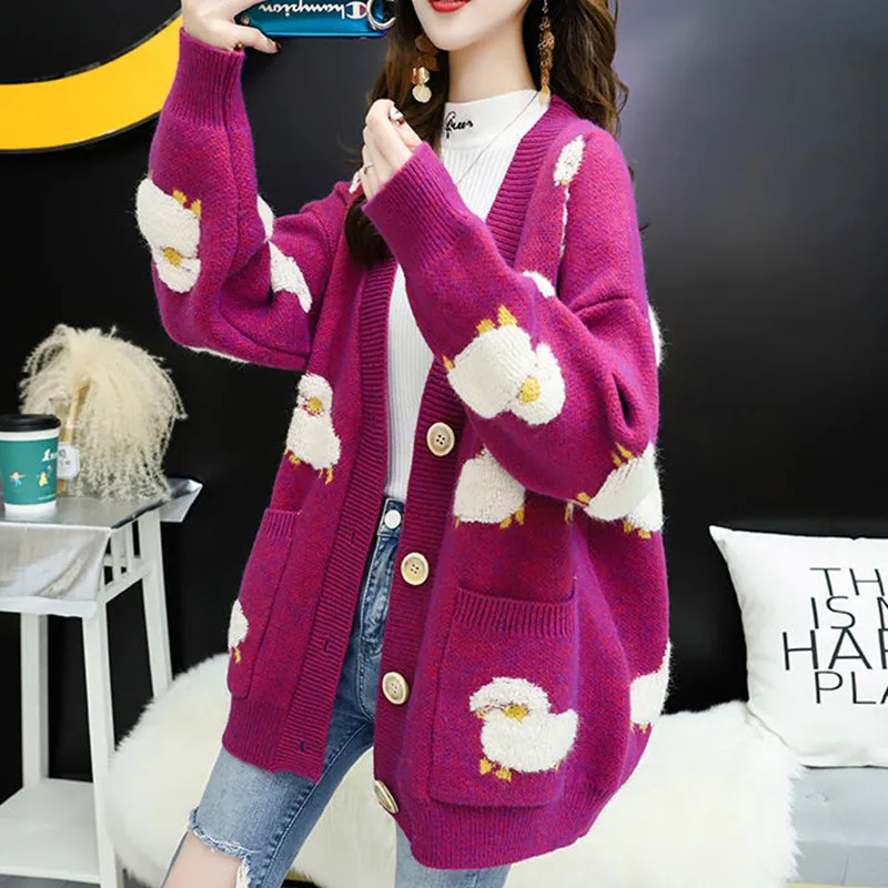 

Autumn Warm V-neck Sweater Cardigans Casual Knitted Long Sleeve Coat V Neck Sheep Cute Cardigan Women Korean New Knitwears 29231