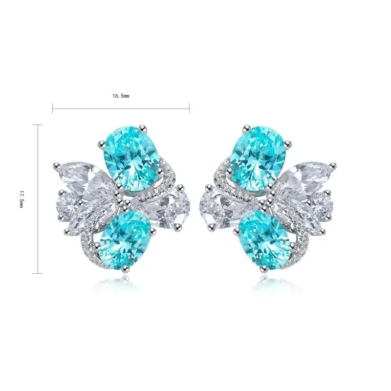 

RUIF 2024 New Popular Oval Shape S925 Silver 6.5ct Lab Grown Paraiba Sapphire Earrings Wedding Party