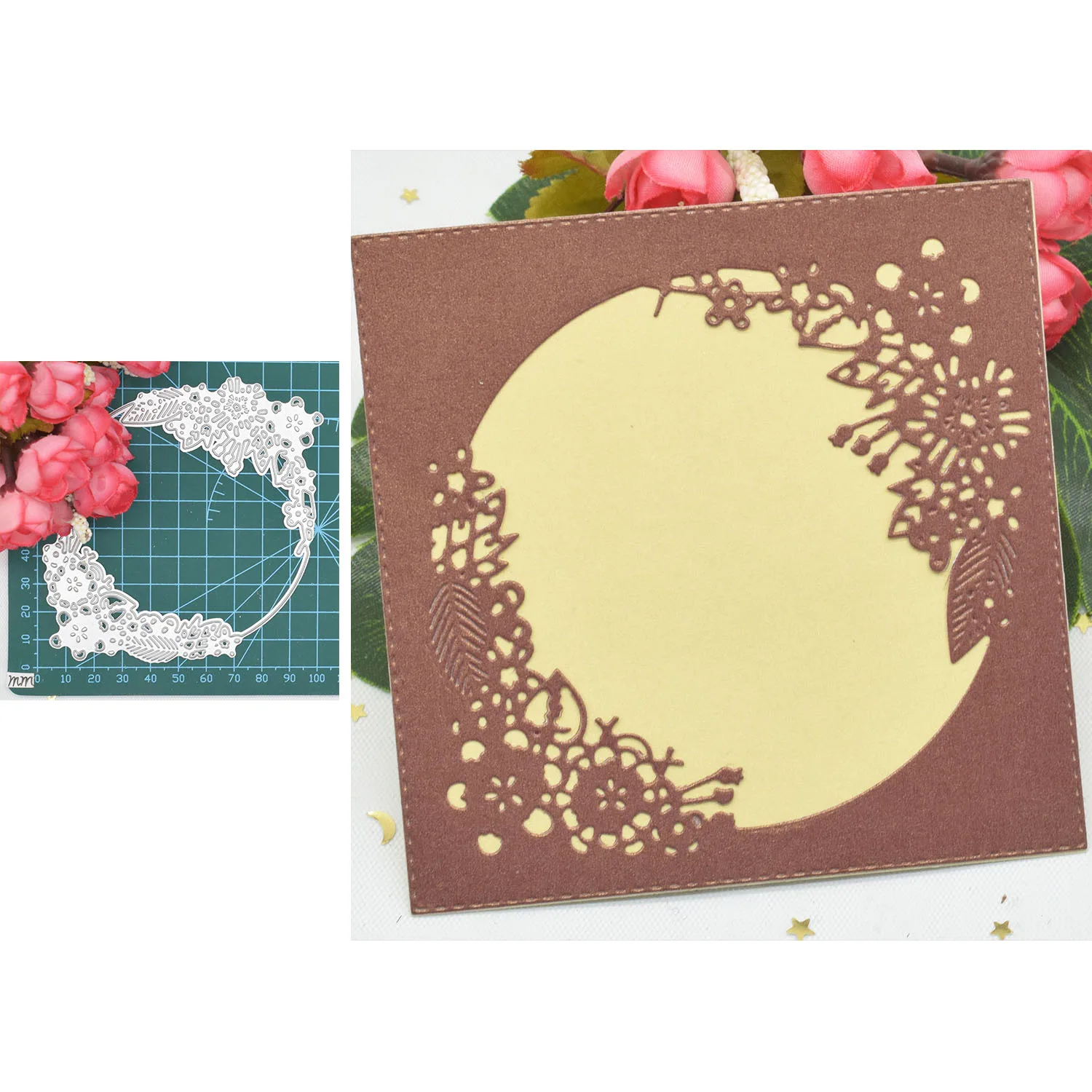 

Flowers Circle Stencil Background Frame Metal Cutting Dies for DIY Scrapbooking Embossing Album Paper Card Making Craft