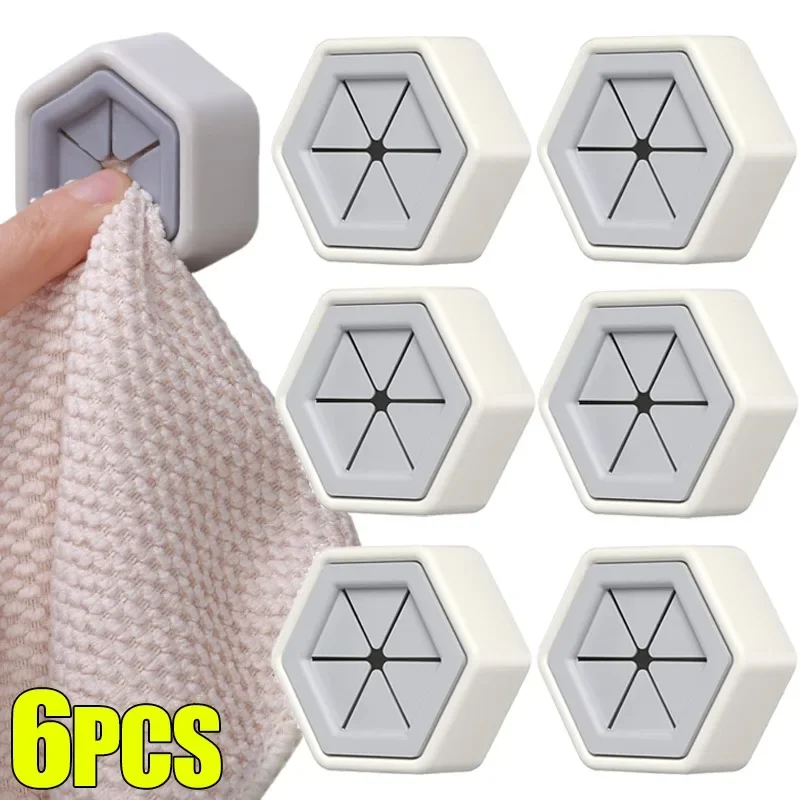 

1/6PCS Towel Plug Holder Punch Free Self-adhesive Wall Mounted Towel Hook Kitchen Dishcloth Rag Storage Rack Bathroom Organizers