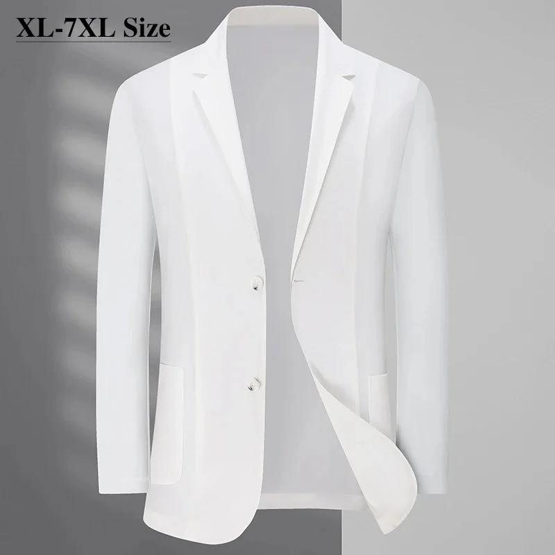 

Summer Men's Lightweight Blazers Fashion White Black Business Casual Drape Suit Jacket Dress Brand Clothes Plus Size 6XL 7XL