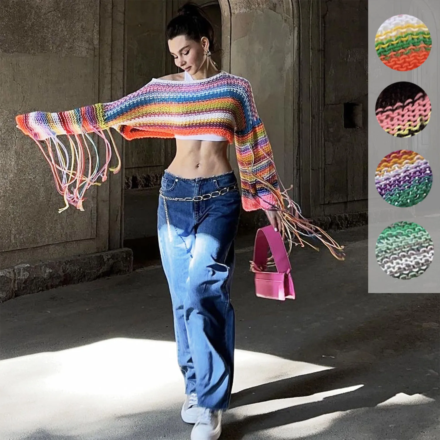 Women Full Flare Sleeve Pullovers Crop Tops Vacation Beach Cover Ups Streetwear Jumpers Rainbow Tassel Knitted Loose Sweaters
Women Full Flare Sleeve Pullovers Crop Tops Vacation Beach Cover Ups Streetwear Jumpers Rainbow Tassel Knitted Loose Sweaters