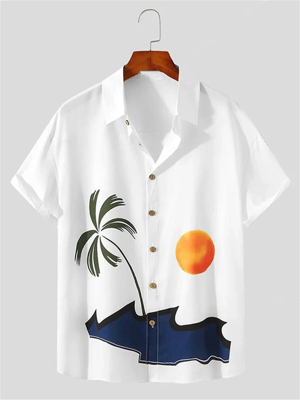 

Coconut sunset print men's short-sleeved shirt fashionable Hawaiian lapel men's tops beach casual men's shirt 2024 new style