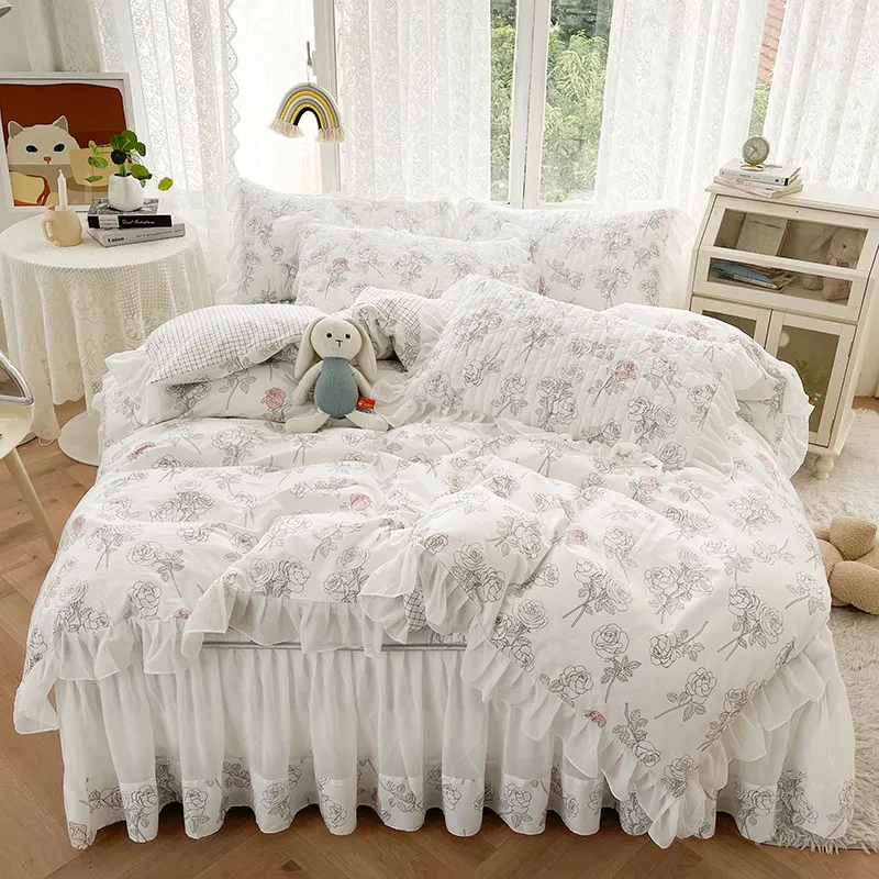 Korean Floral Duvet Cover Set Cotton Princess Ruffle Lace Bed Skirt Bedding Set Queen King Size Single Double 2 Pillow Cases
Korean Floral Duvet Cover Set Cotton Princess Ruffle Lace Bed Skirt Bedding Set Queen King Size Single Double 2 Pillow Cases