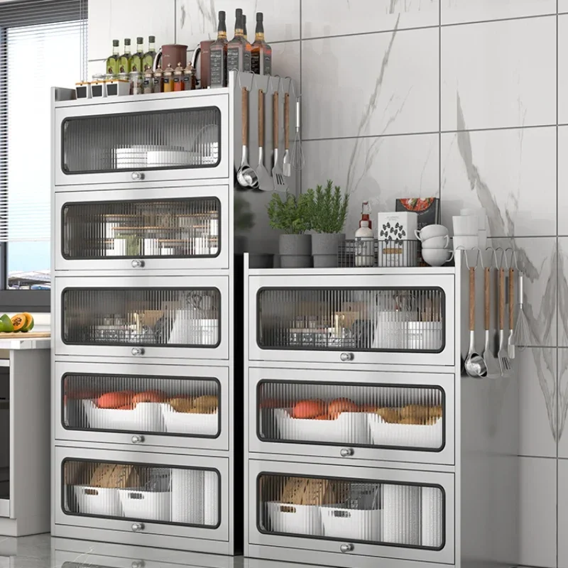 

304 stainless steel flip door sideboard household kitchen cupboard multi-layer net door pot storage cabinet