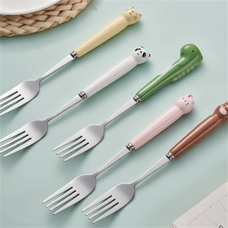 

Dessert Scoop Cake Fruit Home Flatware Stainless Steel Snack Cake Dessert Forks Cute Dinosaur Spoon Special Gift Dinnerware Fork