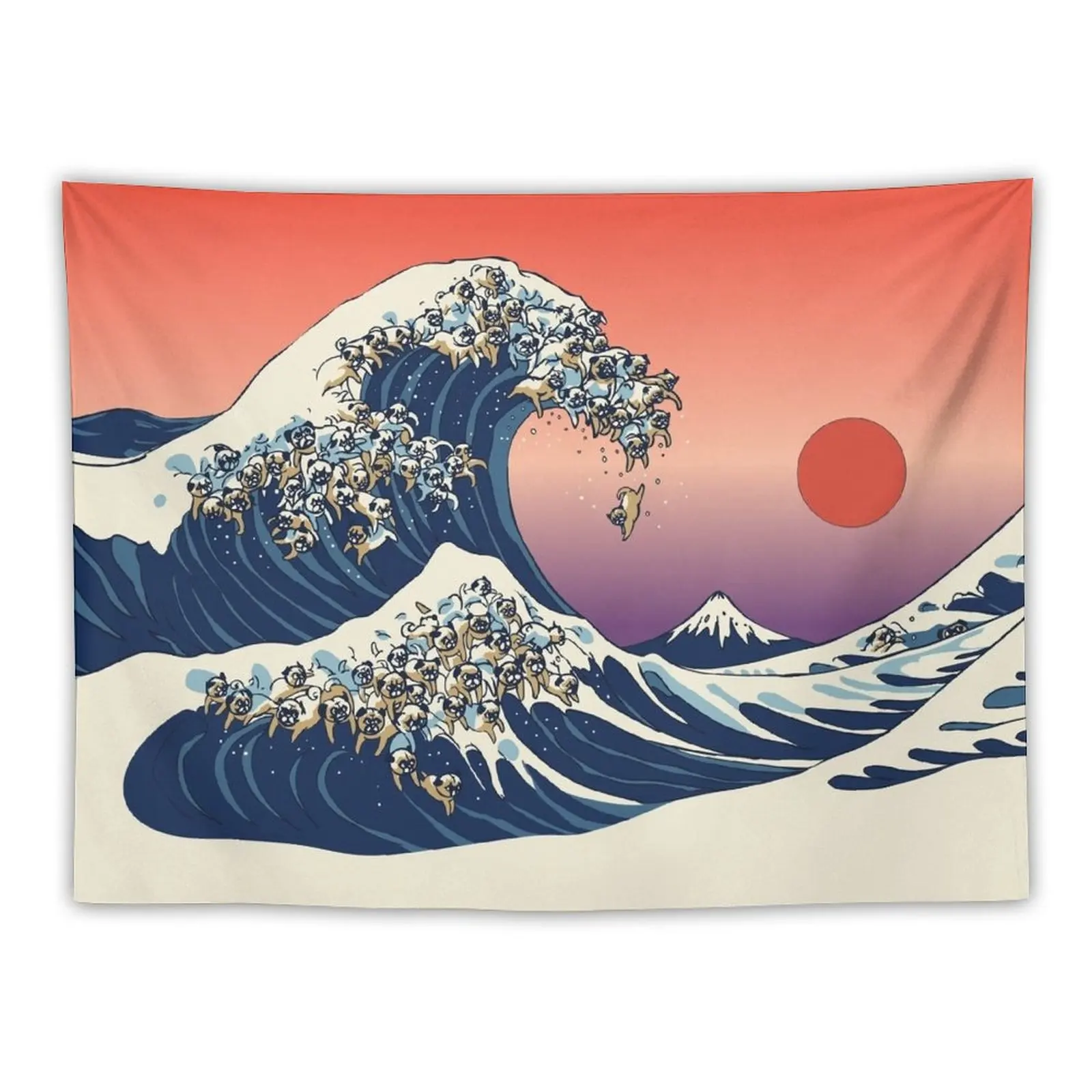 

The Great Wave of Pug Tapestry Decorative Wall Murals Decoration For Home Aesthetic Decoration Mushroom Tapestry