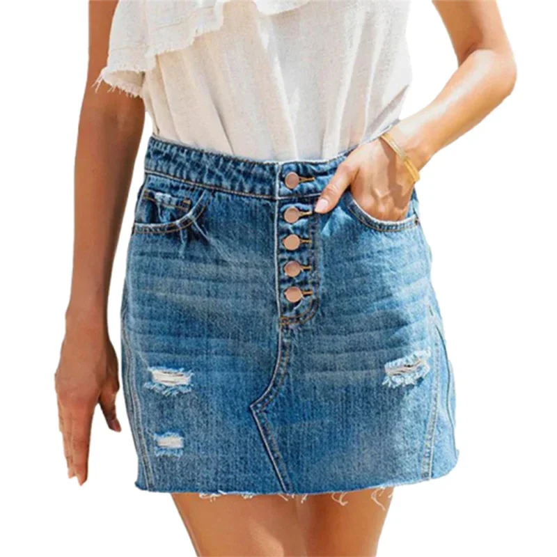 Women High Waist Single-breasted Splice Denim Skirt Fashion Commuter Casual Half-body Dress Female Trend Broken Holes Streetwear
Women High Waist Single-breasted Splice Denim Skirt Fashion Commuter Casual Half-body Dress Female Trend Broken Holes Streetwear
